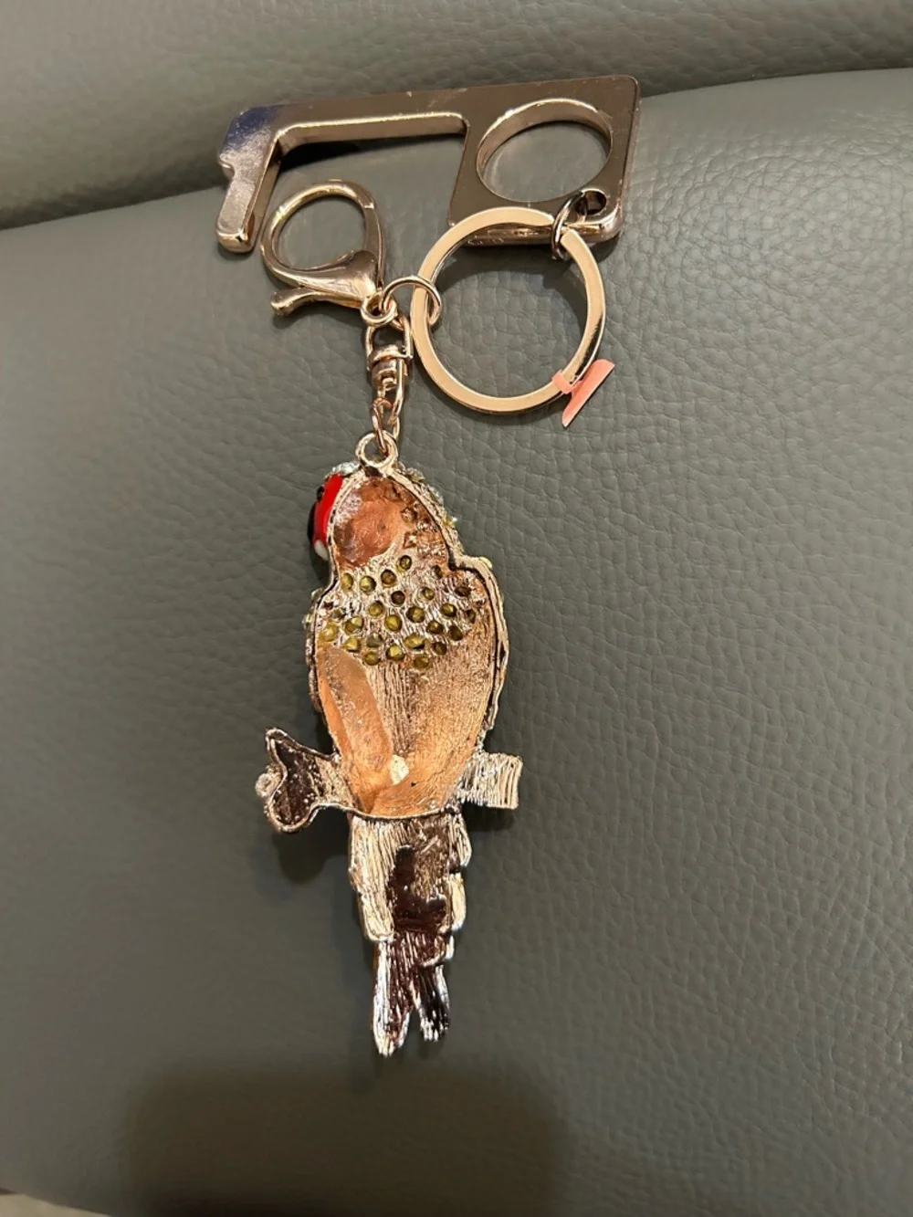 Rhinestone Parrot Keychain Bag Charm + No Touch Door Opener Tool